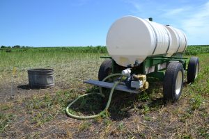 Closer view of the gravity fed mobile water tank setup