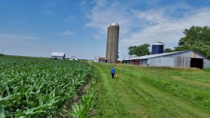Neil LAST NAME, Peg Bouska's grand nephew, walks on the family farm shared by Peg