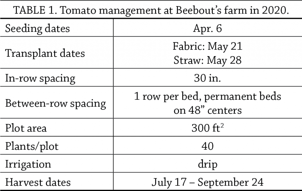Landscape fabric vs. straw mulch tab 1
