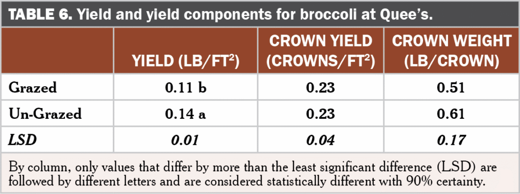 Brassica following grazing table 6